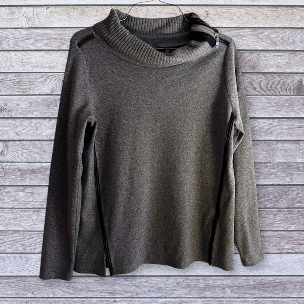 Rafaella Charcoal Cowl Neck Sweater with zipper small petite